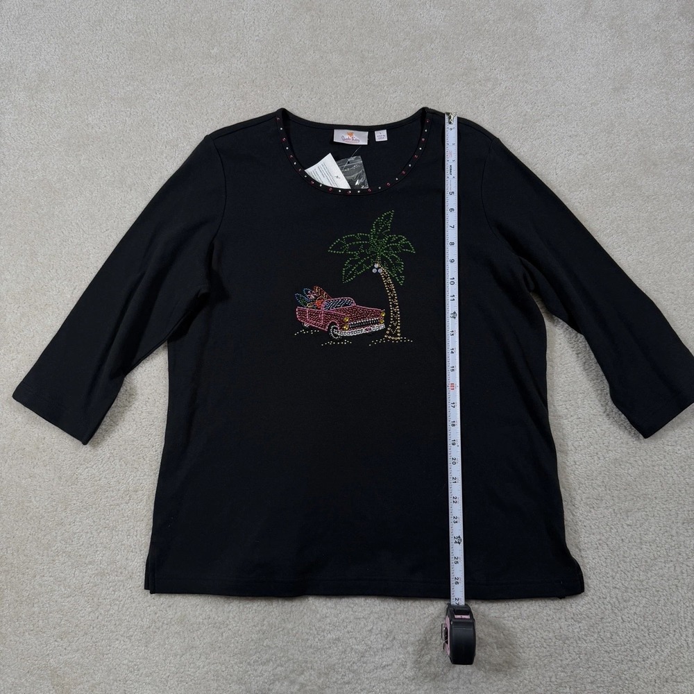 Quacker Factory Rhinestone Embellished Tshirt Women Large Black Palm Tree Car - Picture 4 of 10